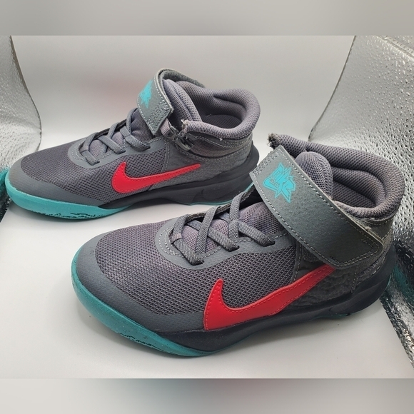 Nike Team Hustle D10 FlyEase 'Grey Teal Siren Red' little kids 13c - Picture 4 of 11